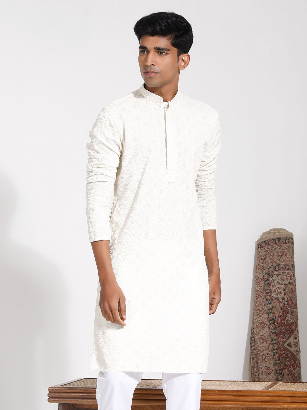 Men's Cream Rayon Kurta