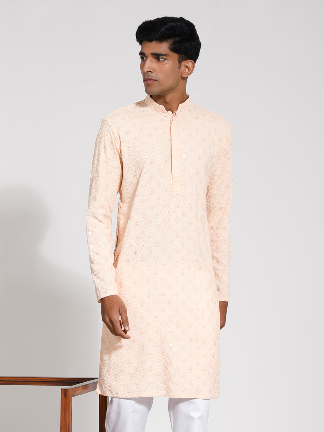 Men's Peach Rayon Kurta