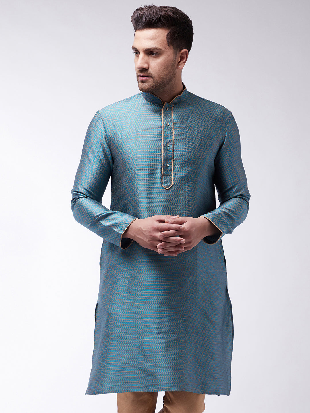 Men's Light Blue Silk Blend Kurta