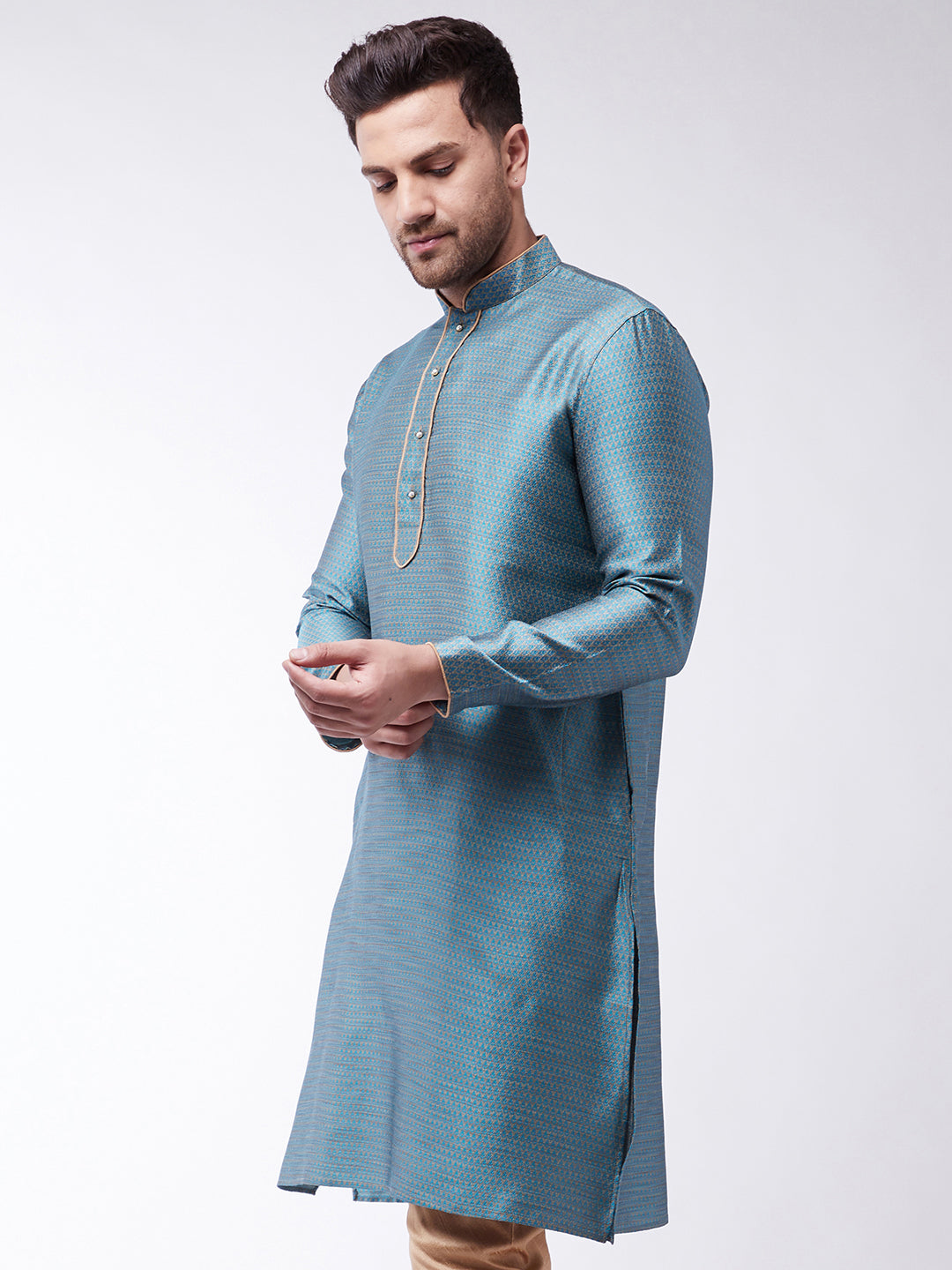 Men's Light Blue Silk Blend Kurta