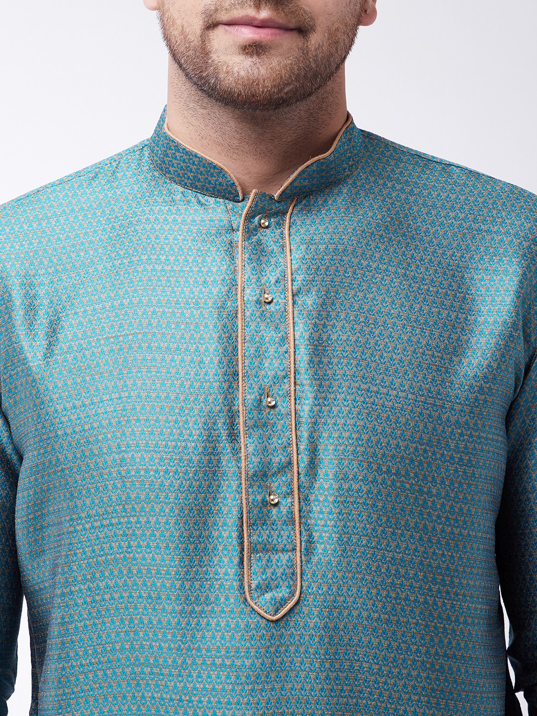 Men's Light Blue Silk Blend Kurta Pyjama Set