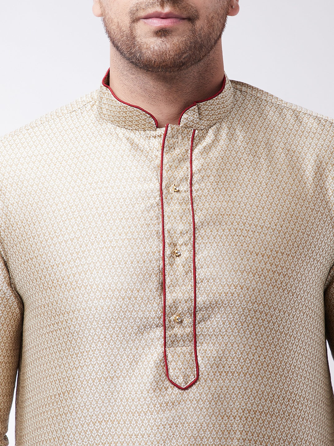 Men's Beige Silk Blend Kurta Pyjama Set