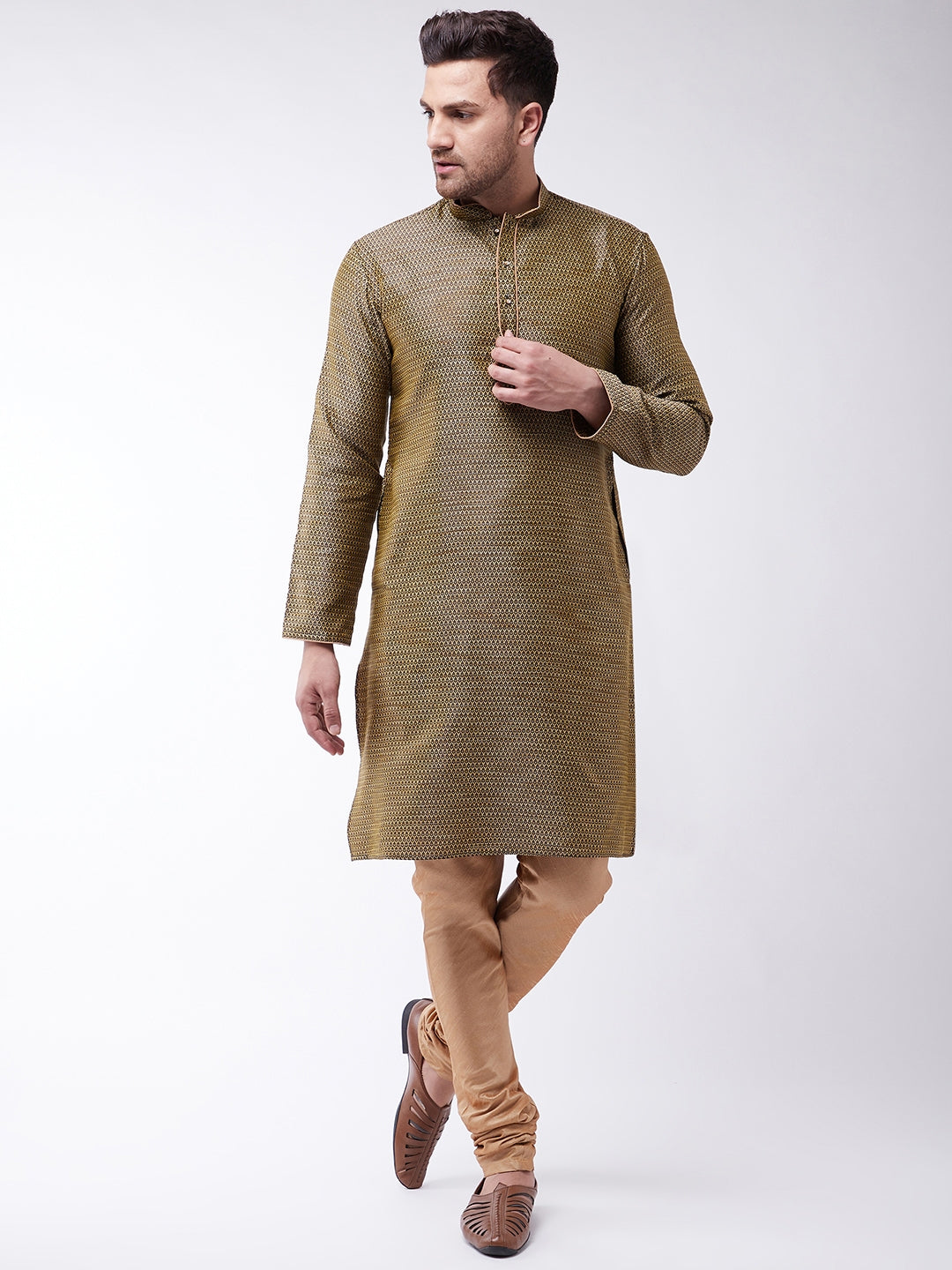 Men's Black Silk Blend Kurta Pyjama Set