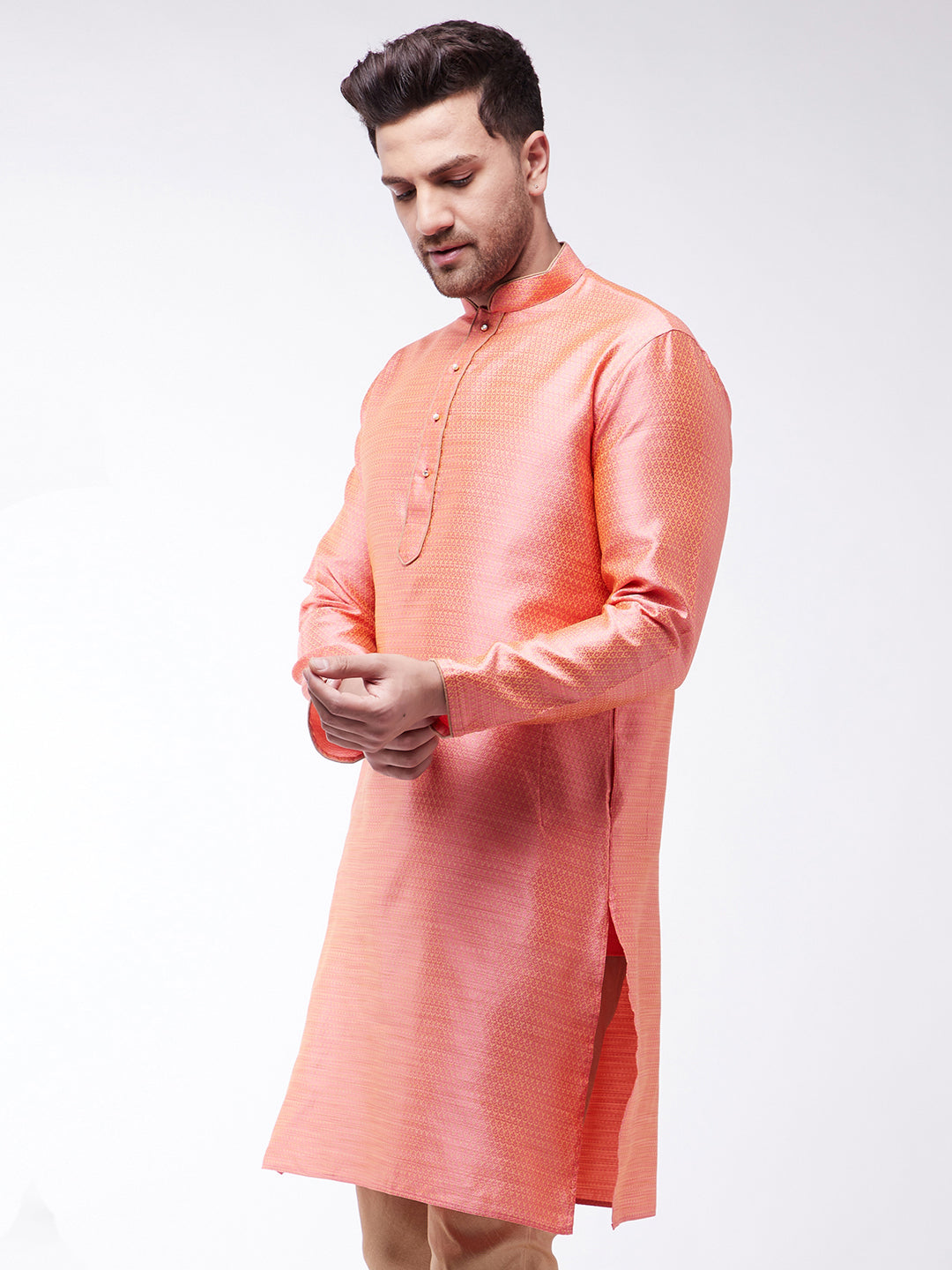 Men's Pink Silk Blend Kurta