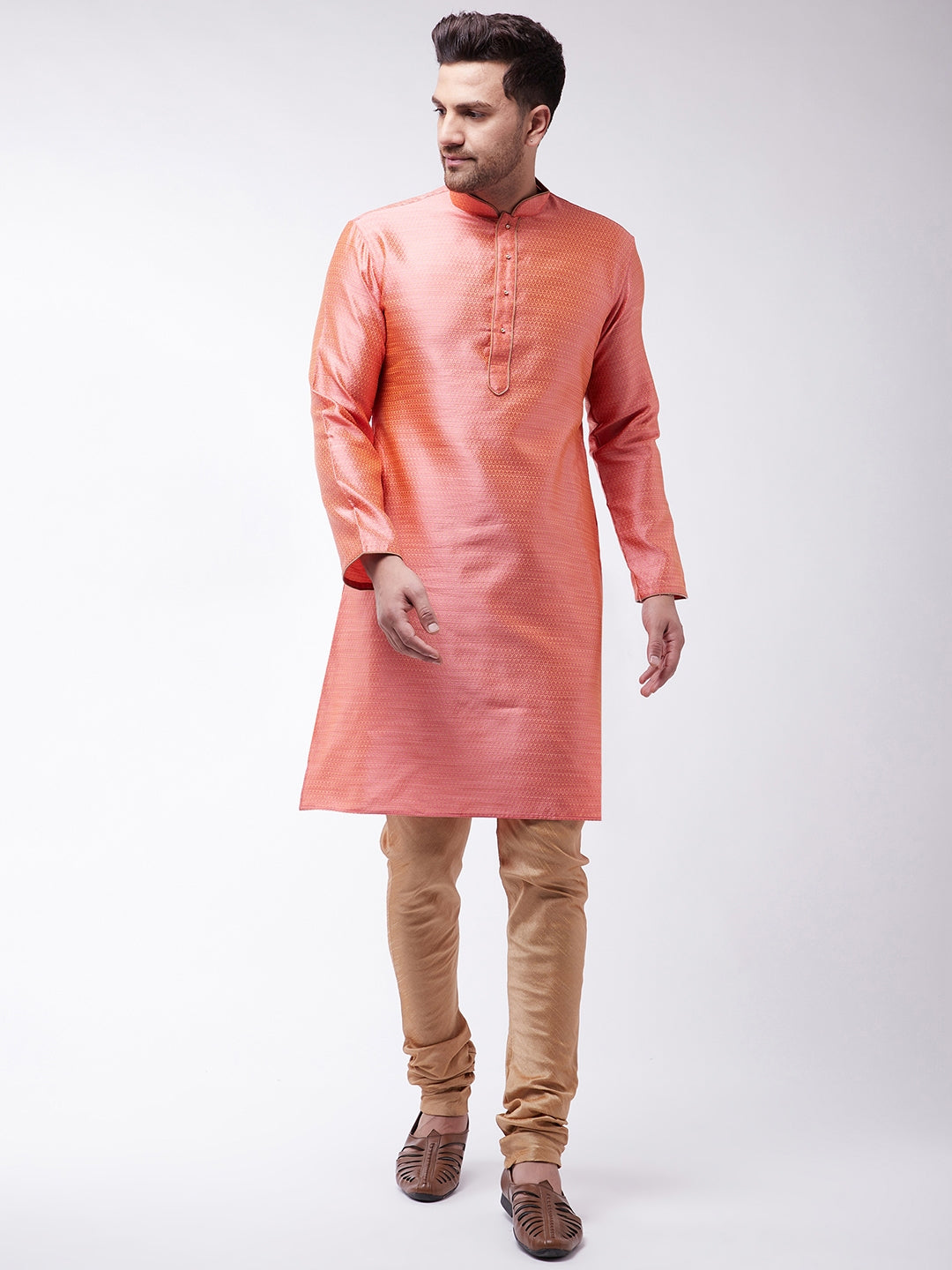 Men's Pink Silk Blend Kurta Pyjama Set