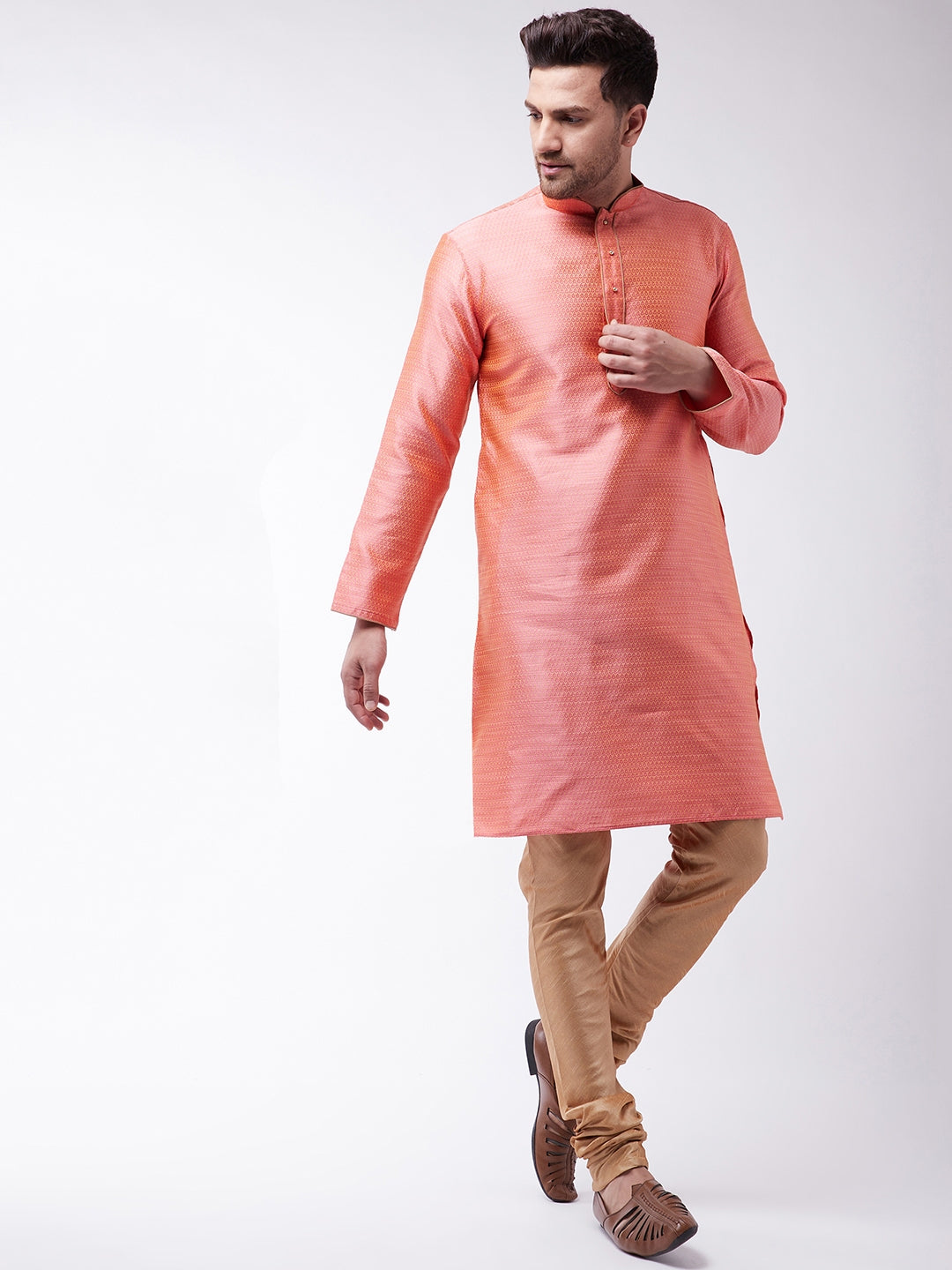 Men's Pink Silk Blend Kurta Pyjama Set