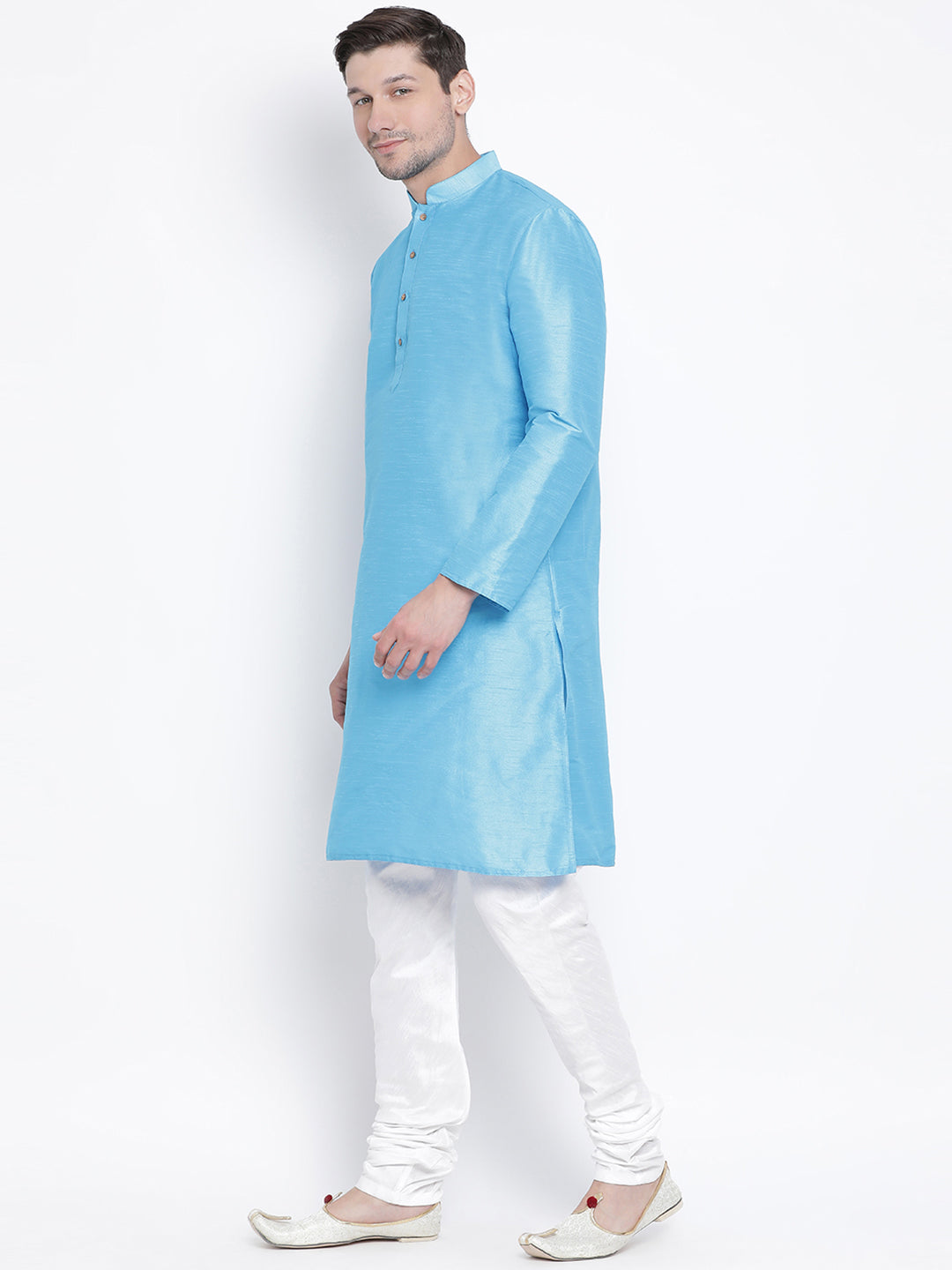 Men's Light Blue Silk Blend Kurta Pyjama Set