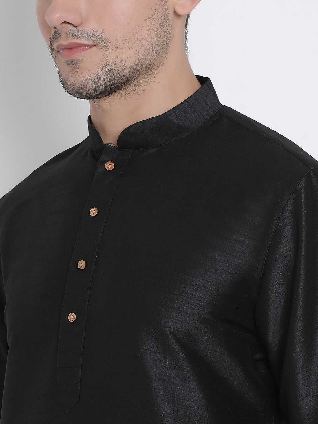 Men's Black Silk Blend Kurta Pyjama Set