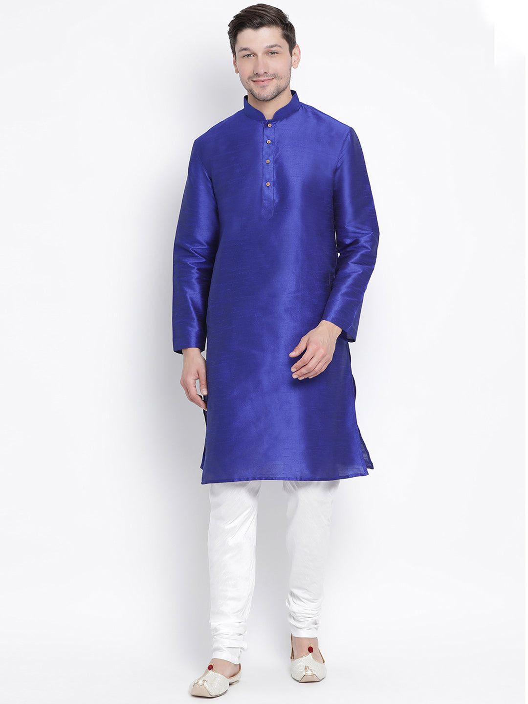 Men's Blue Silk Blend Kurta Pyjama Set