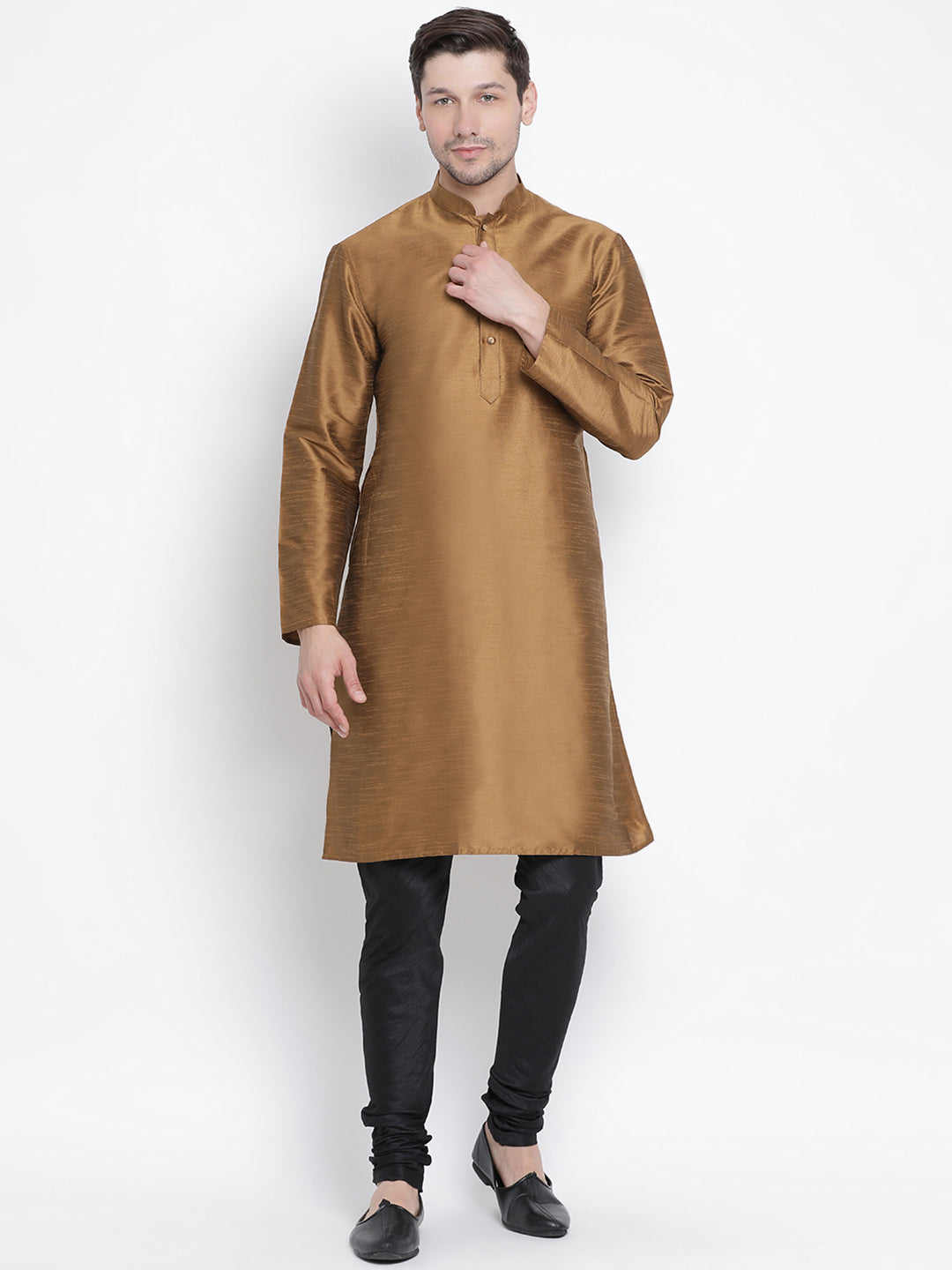 Men's Brown Silk Blend Kurta Pyjama Set