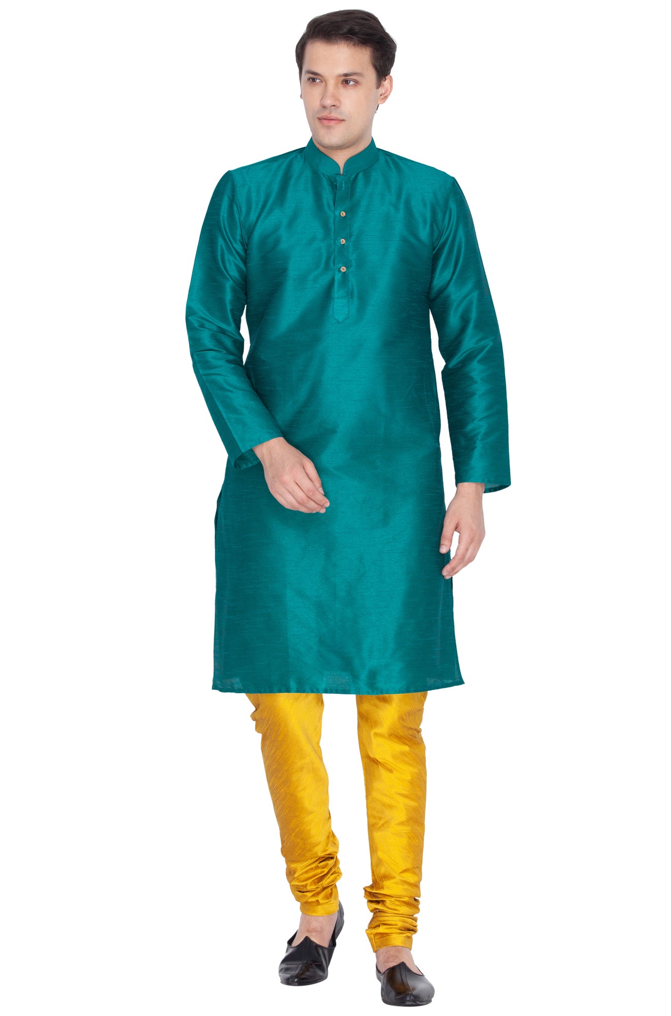 Men's Green Silk Blend Kurta Pyjama Set