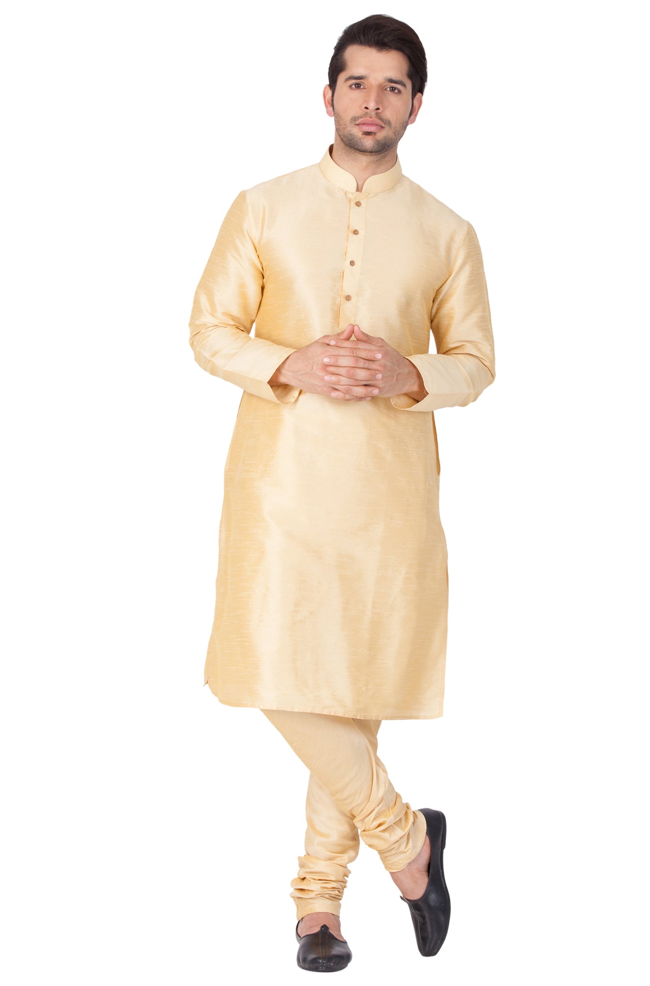 Men's Gold Silk Blend Kurta Pyjama Set