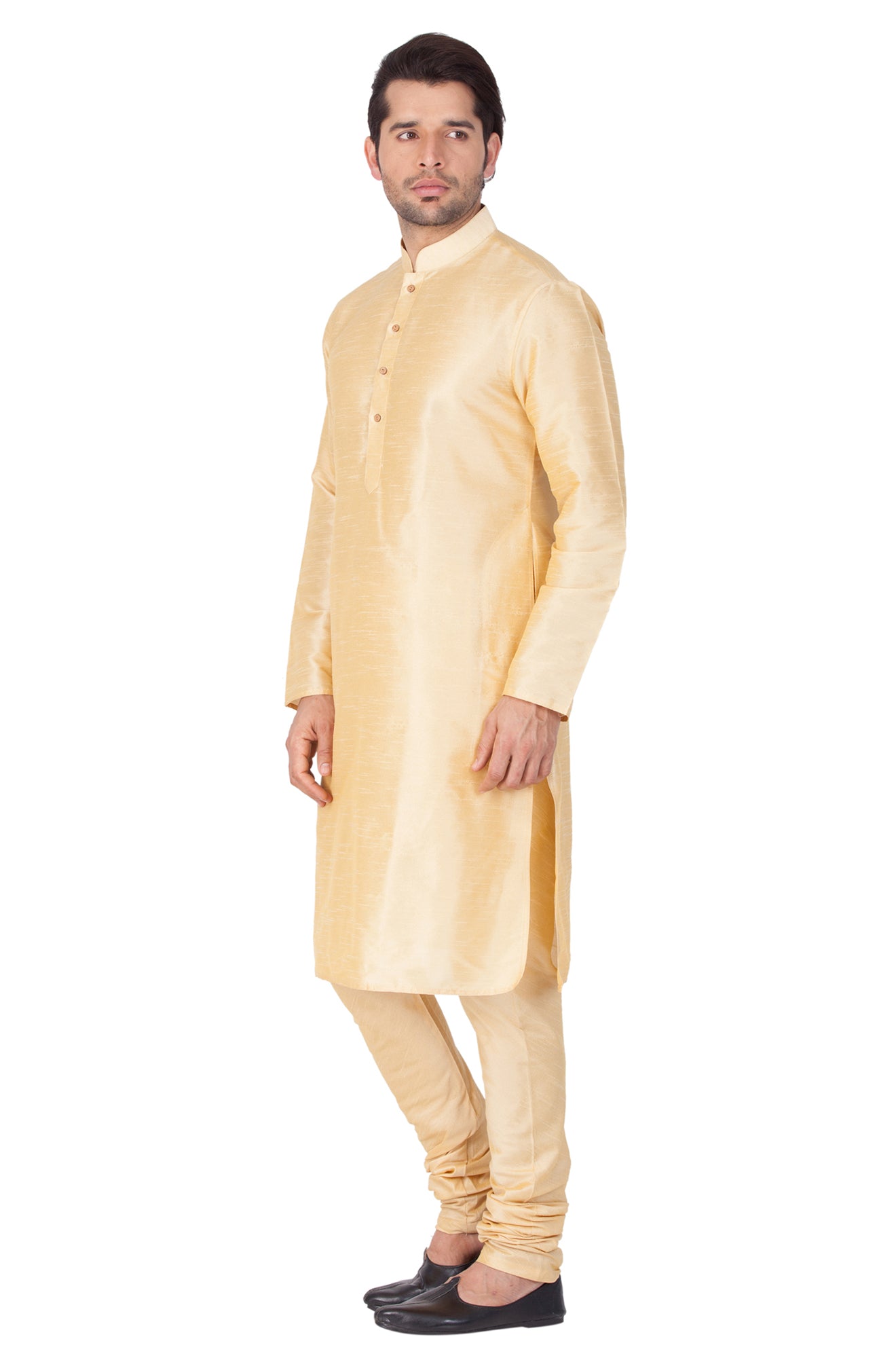 Men's Gold Silk Blend Kurta Pyjama Set