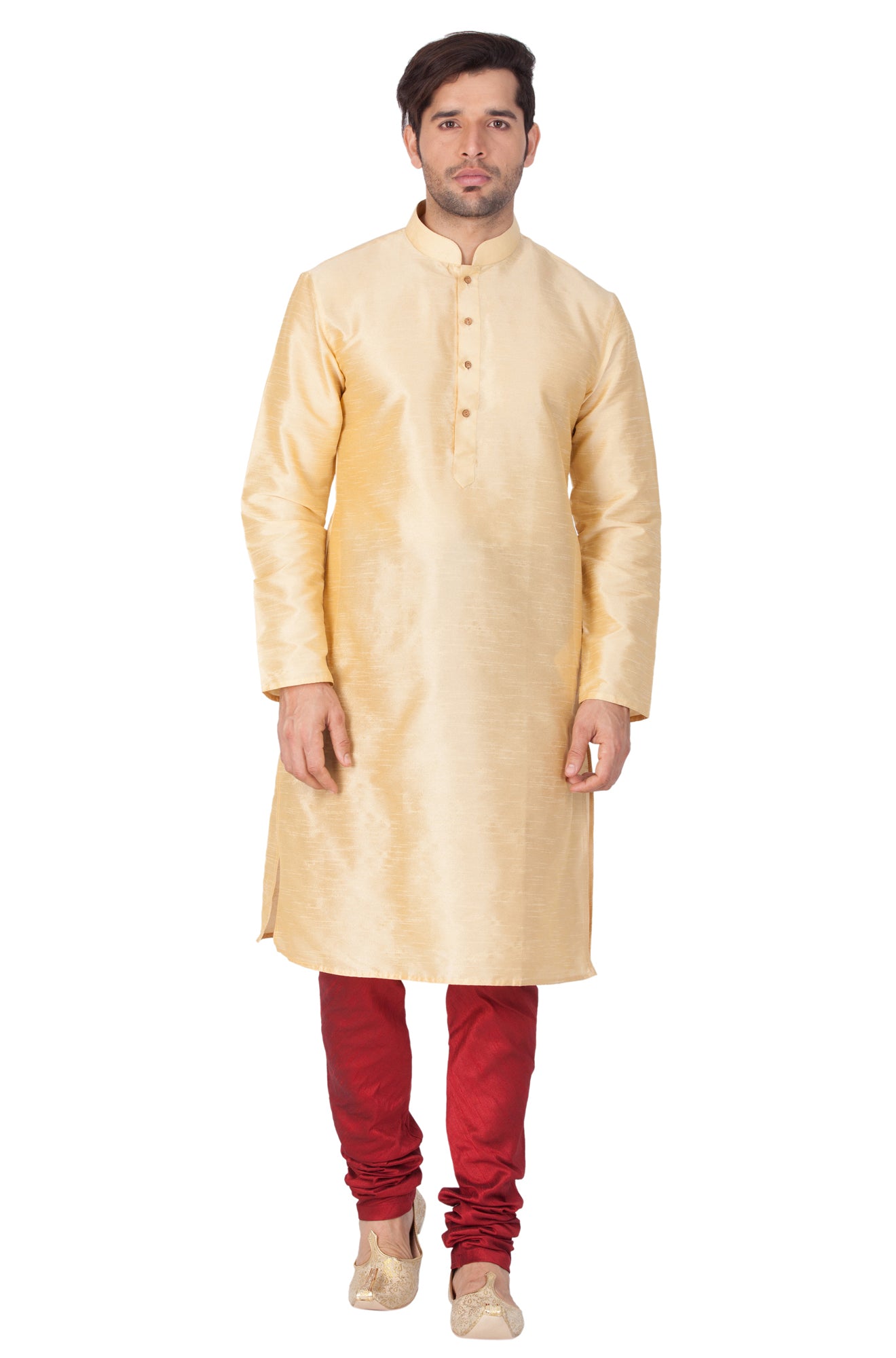 Men's Gold Silk Blend Kurta Pyjama Set