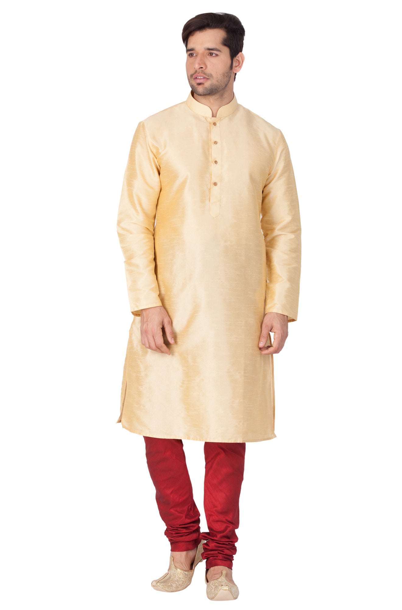 Men's Gold Silk Blend Kurta Pyjama Set