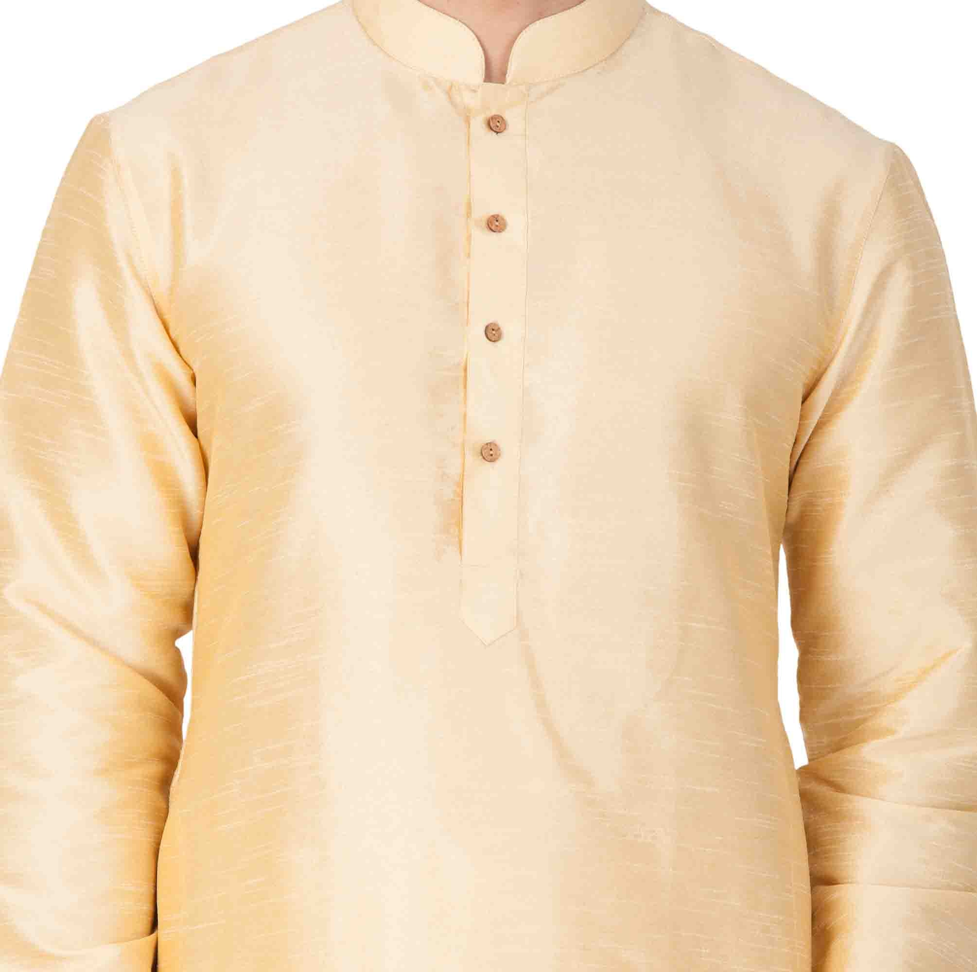 Men's Gold Silk Blend Kurta Pyjama Set