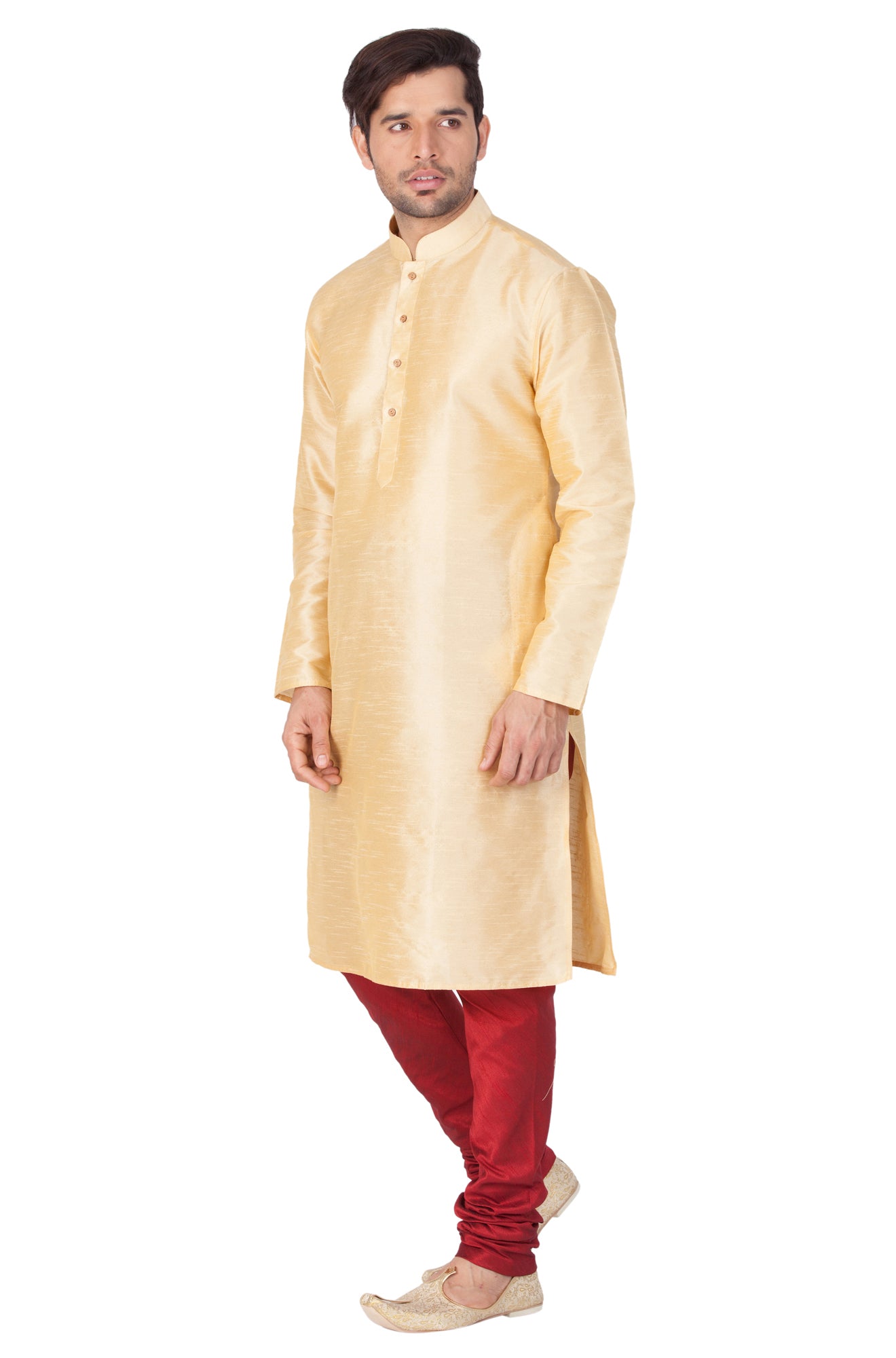 Men's Gold Silk Blend Kurta Pyjama Set