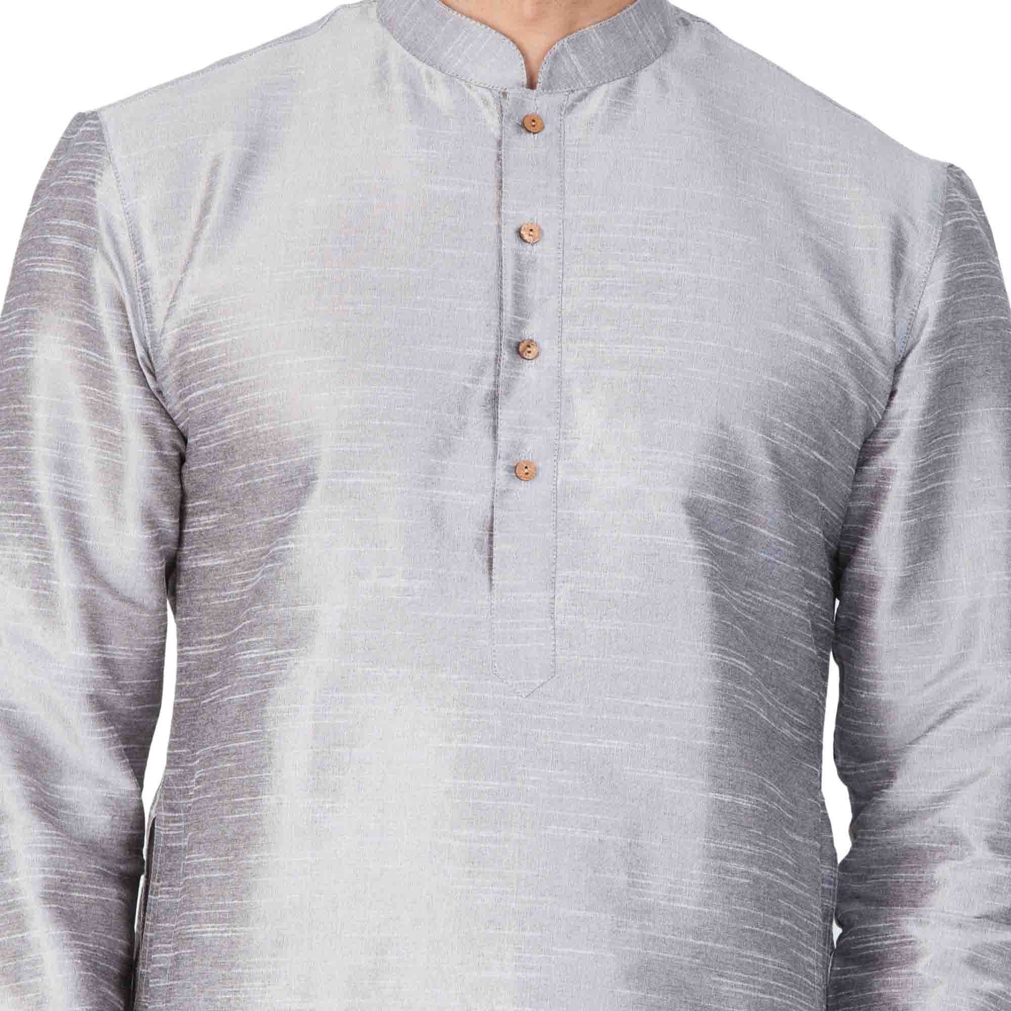 Men's Grey Silk Blend Kurta Pyjama Set