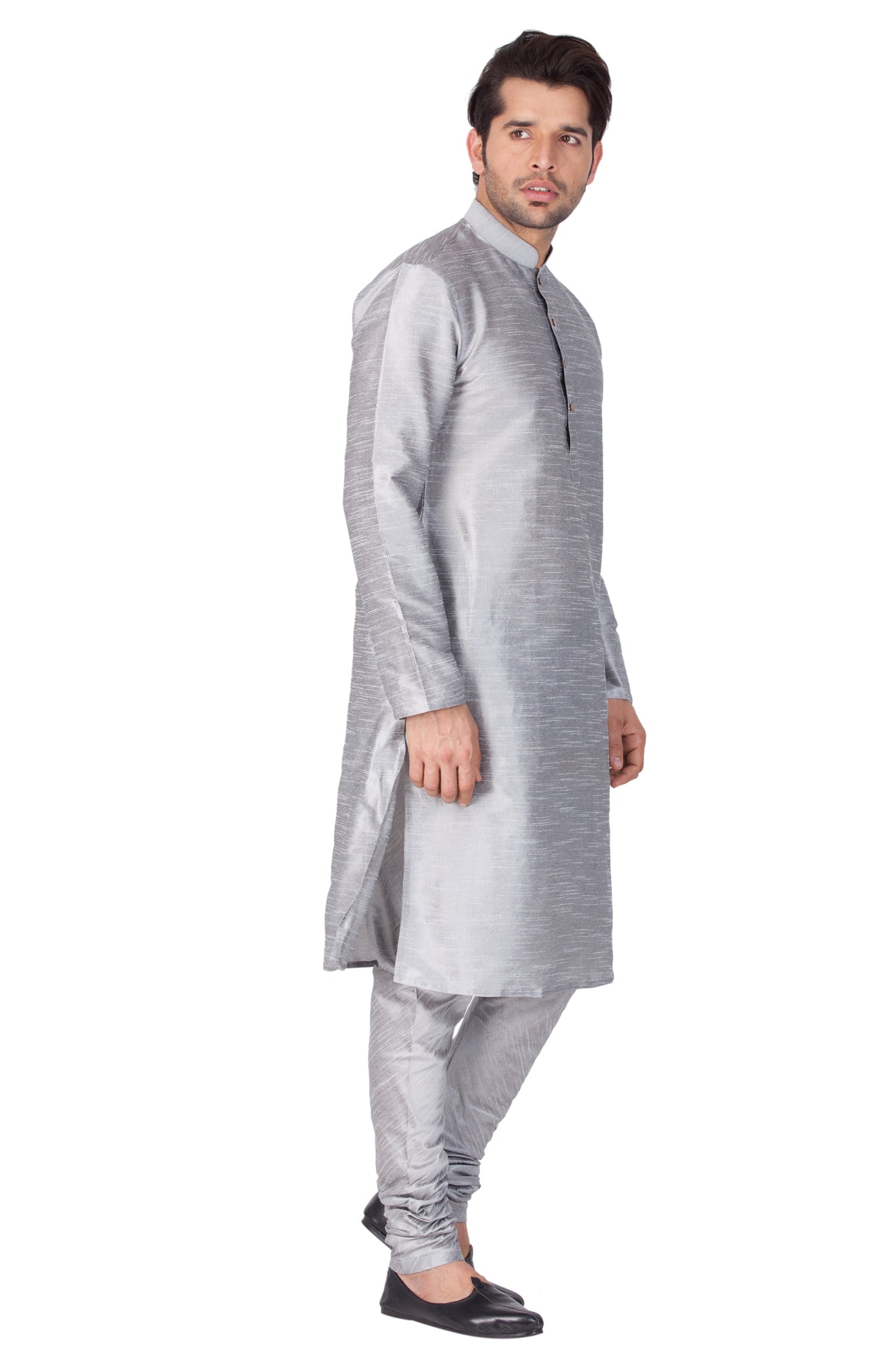 Men's Grey Silk Blend Kurta Pyjama Set