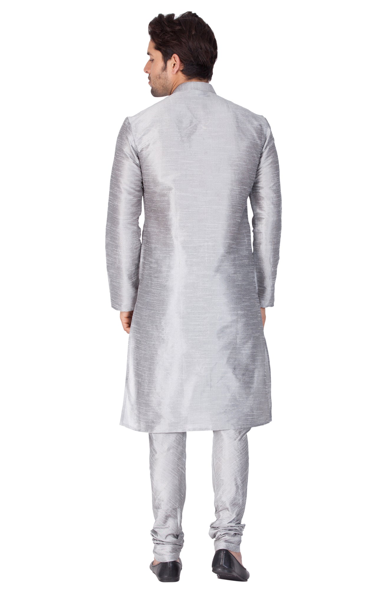 Men's Grey Silk Blend Kurta Pyjama Set