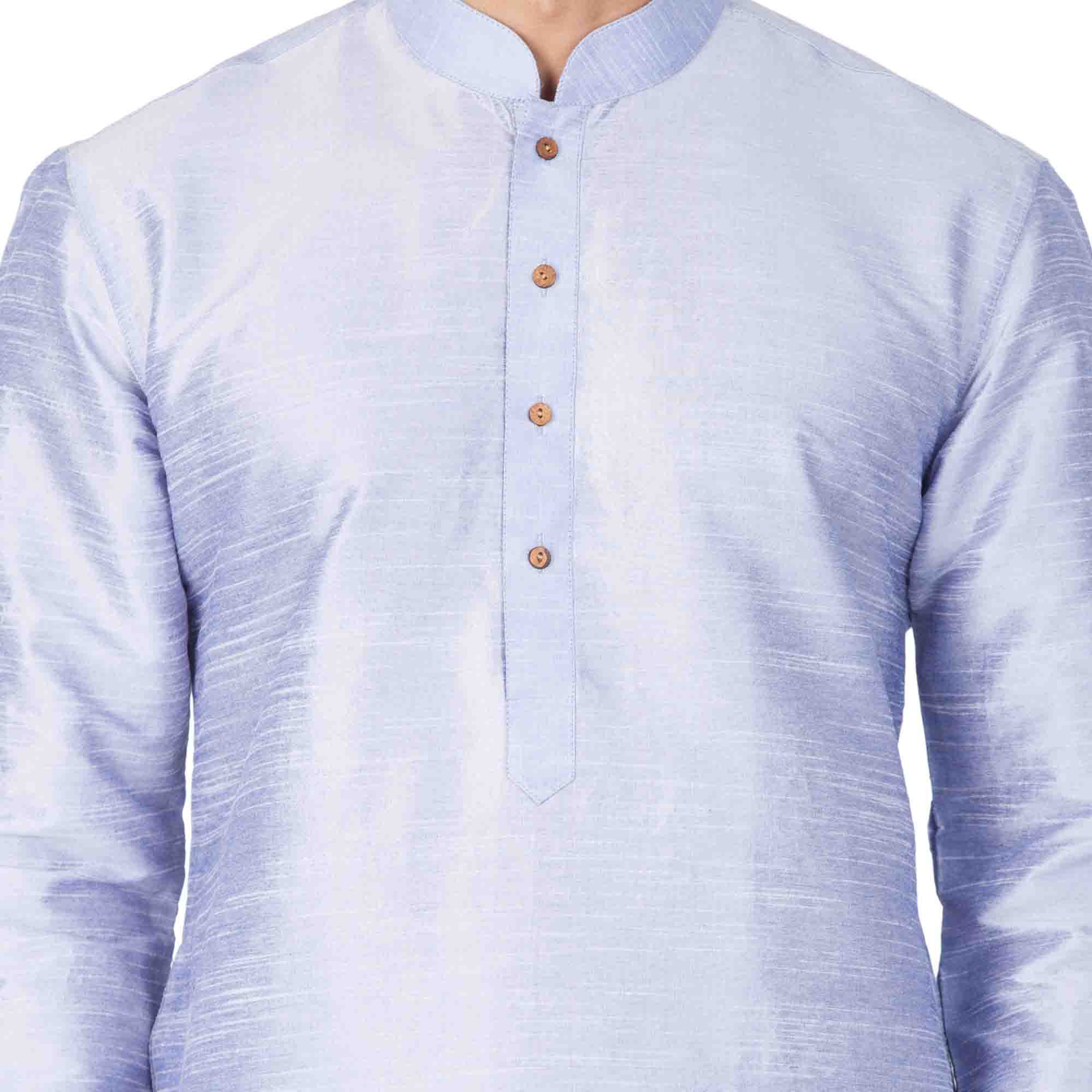 Men's Light Blue Silk Blend Kurta Pyjama Set