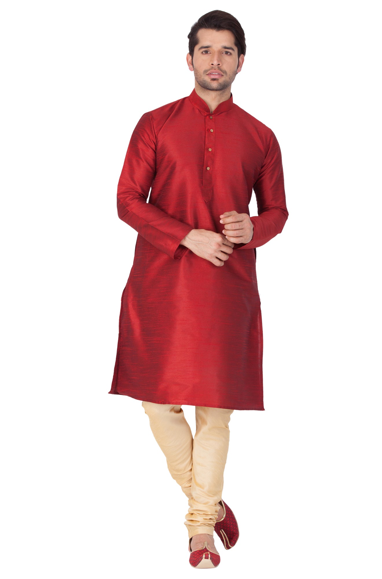 Men's Maroon Silk Blend Kurta Pyjama Set