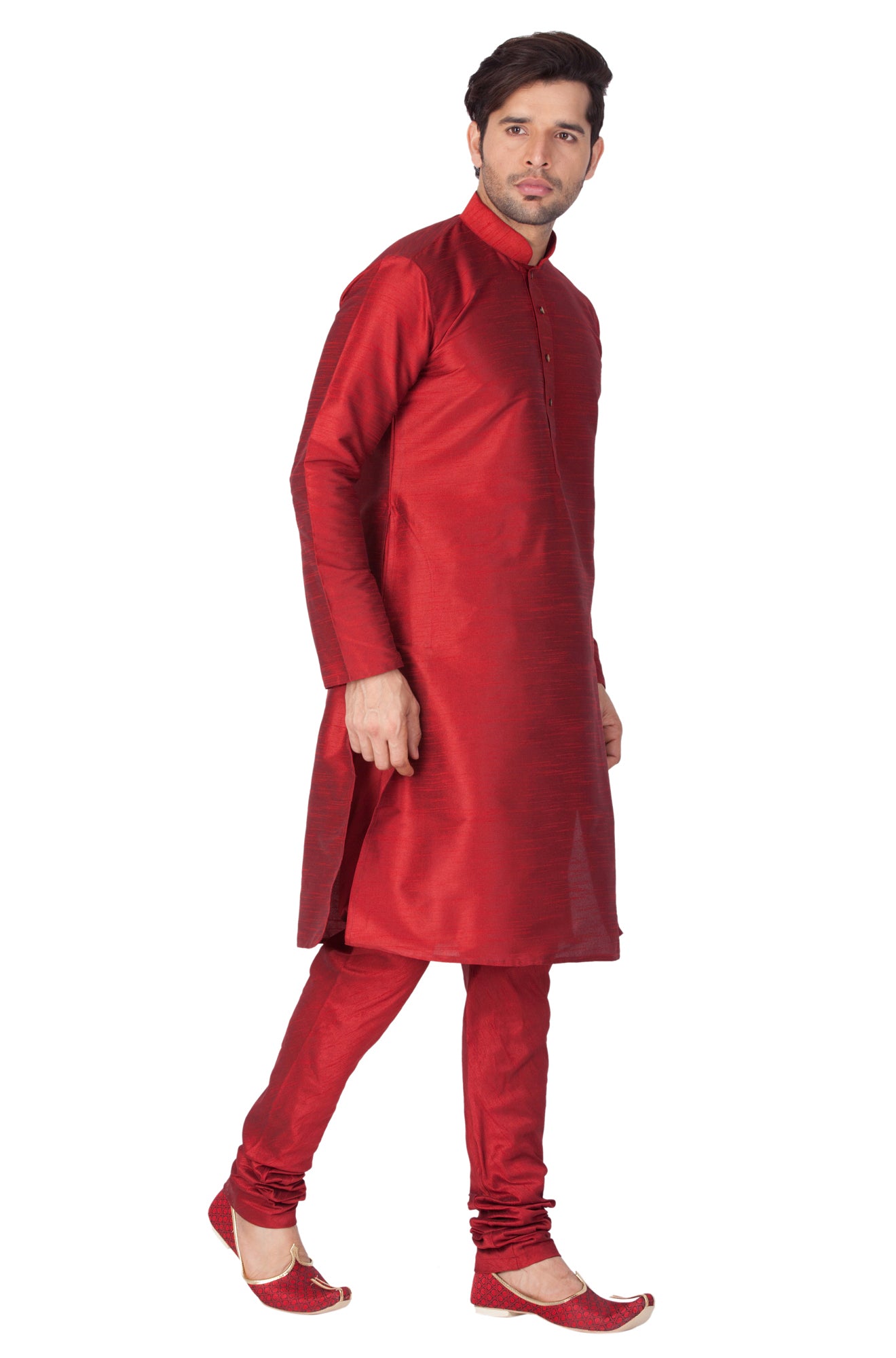 Men's Maroon Silk Blend Kurta Pyjama Set