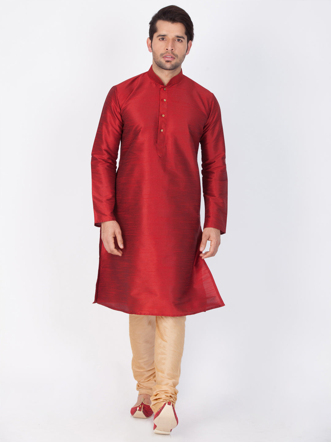 Men's Maroon Silk Blend Kurta Pyjama Set