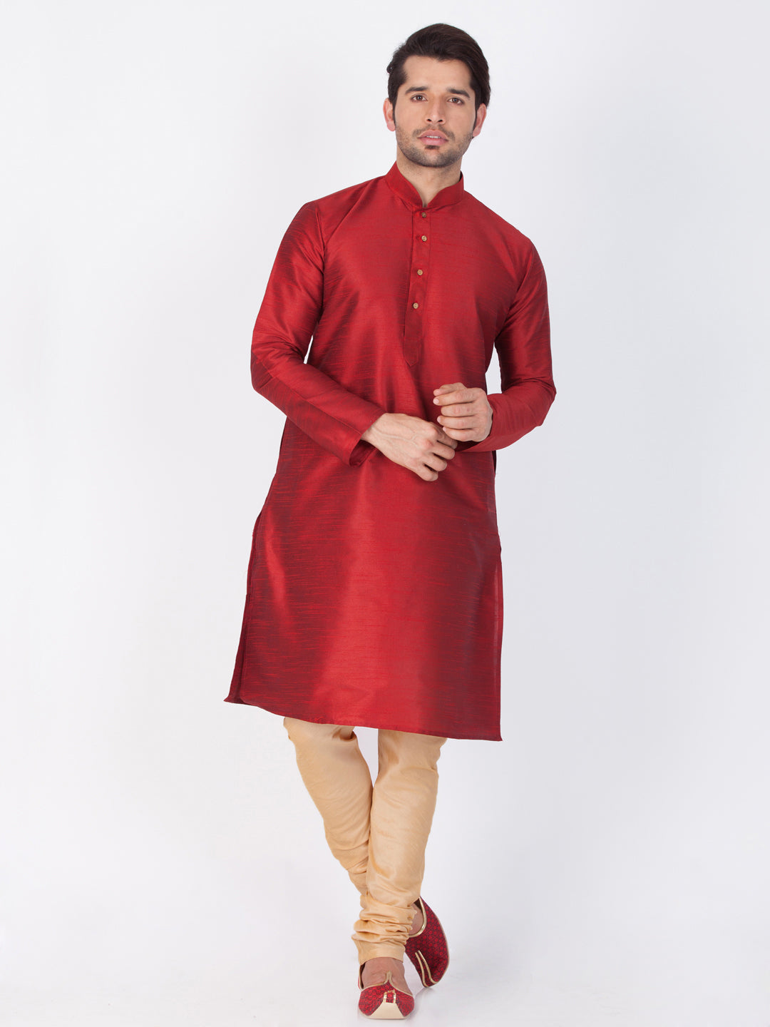 Men's Maroon Silk Blend Kurta Pyjama Set