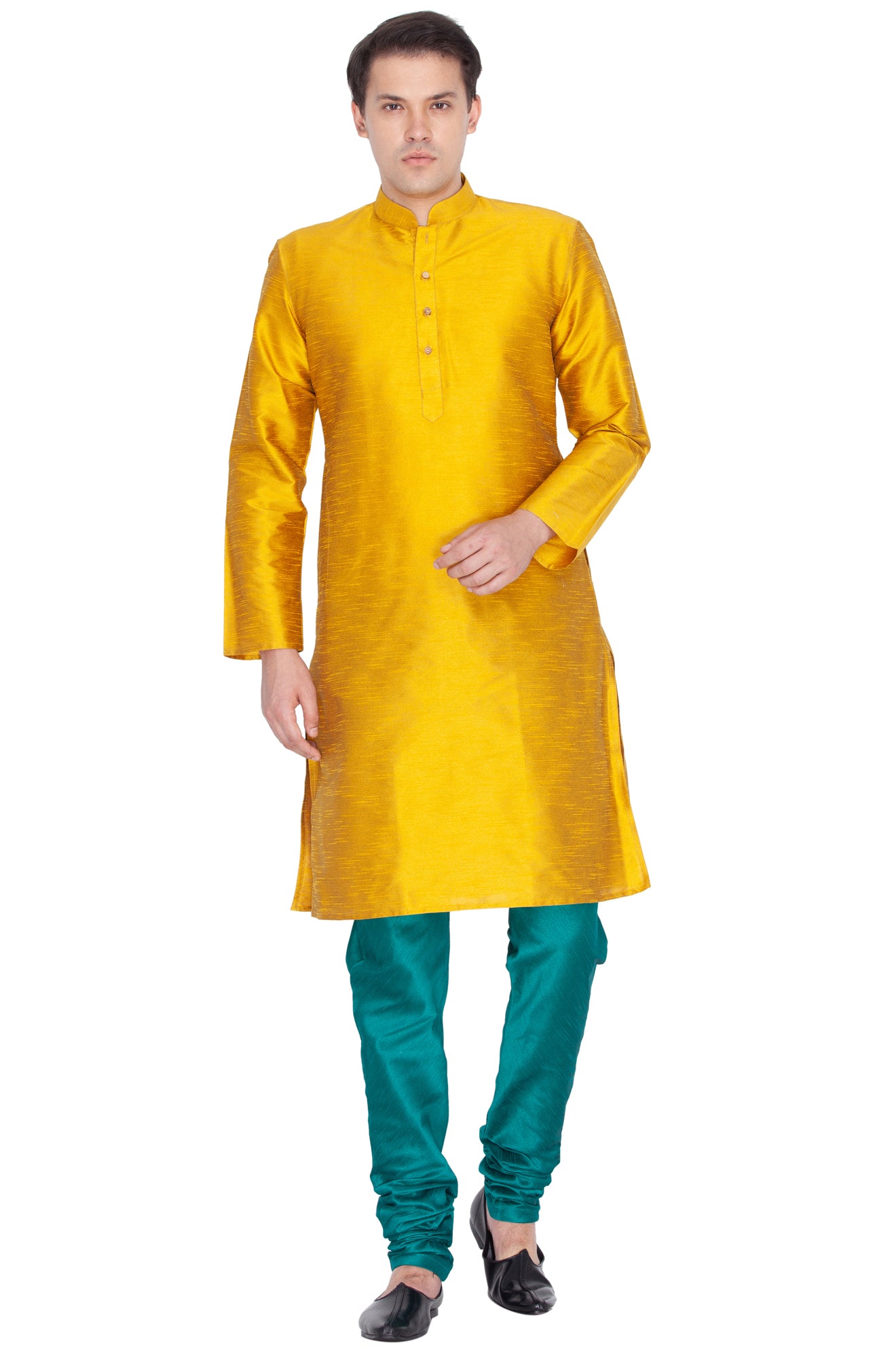 Men's Gold Silk Blend Kurta Pyjama Set