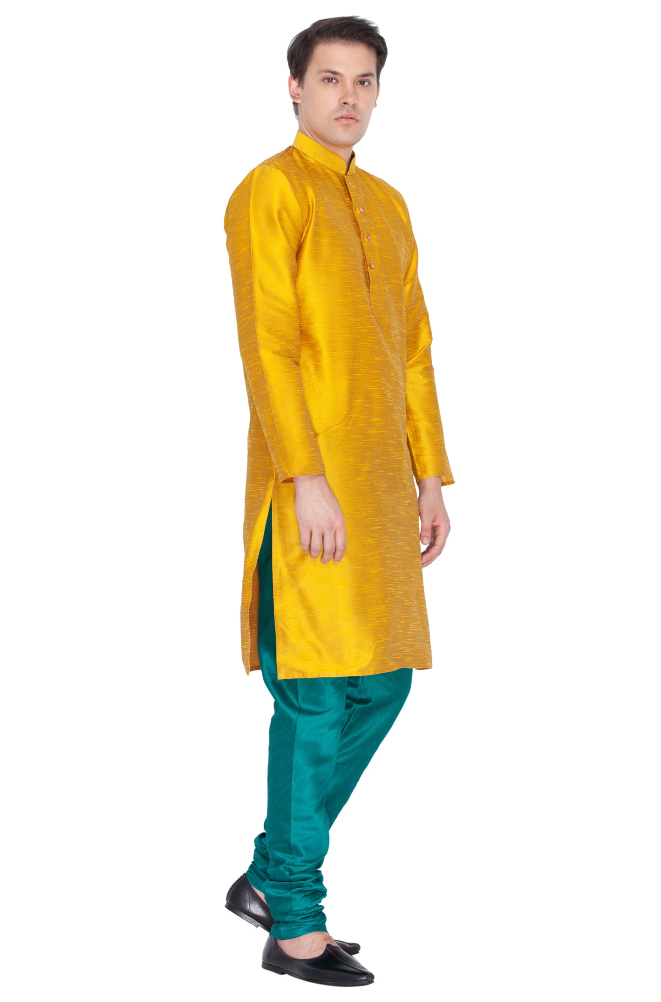 Men's Gold Silk Blend Kurta Pyjama Set