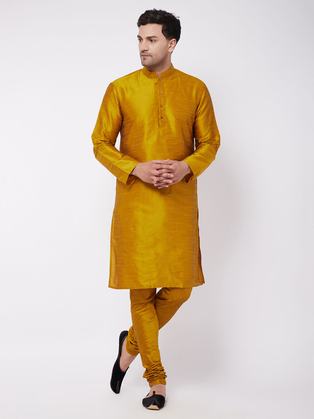 Men's Mustard Silk Blend Kurta Pyjama Set