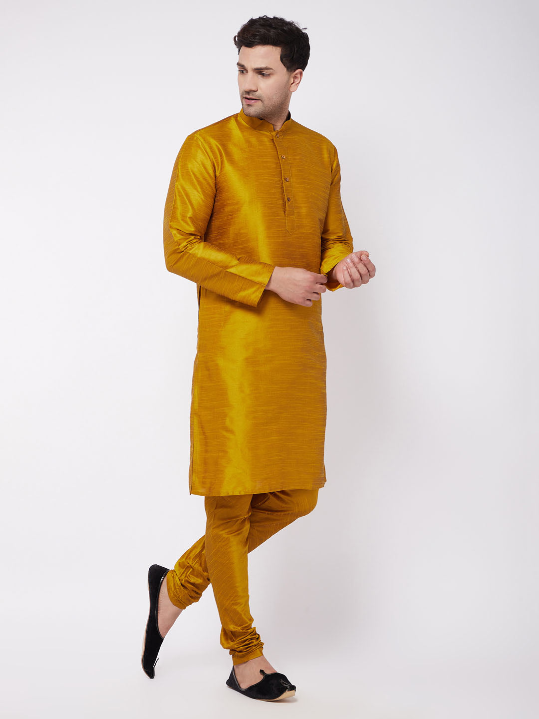 Men's Mustard Silk Blend Kurta Pyjama Set