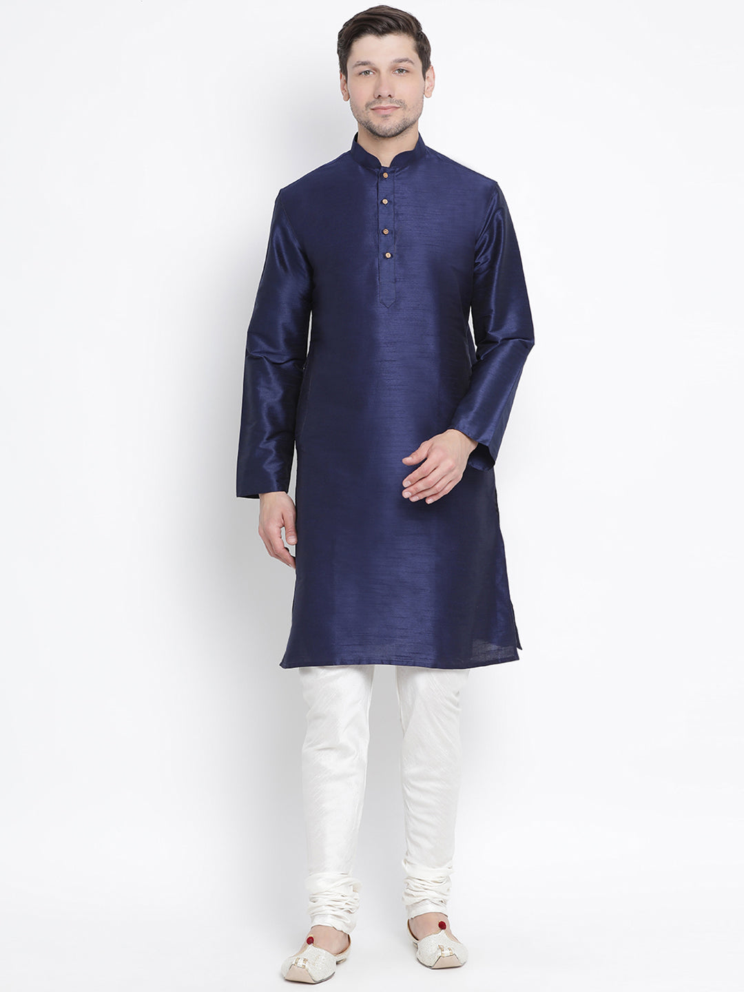 Men's Dark Blue Silk Blend Kurta Pyjama Set