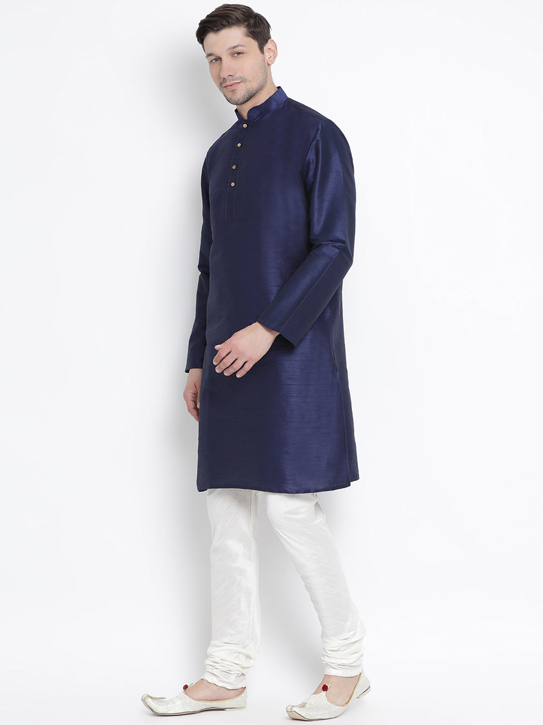 Men's Dark Blue Silk Blend Kurta Pyjama Set