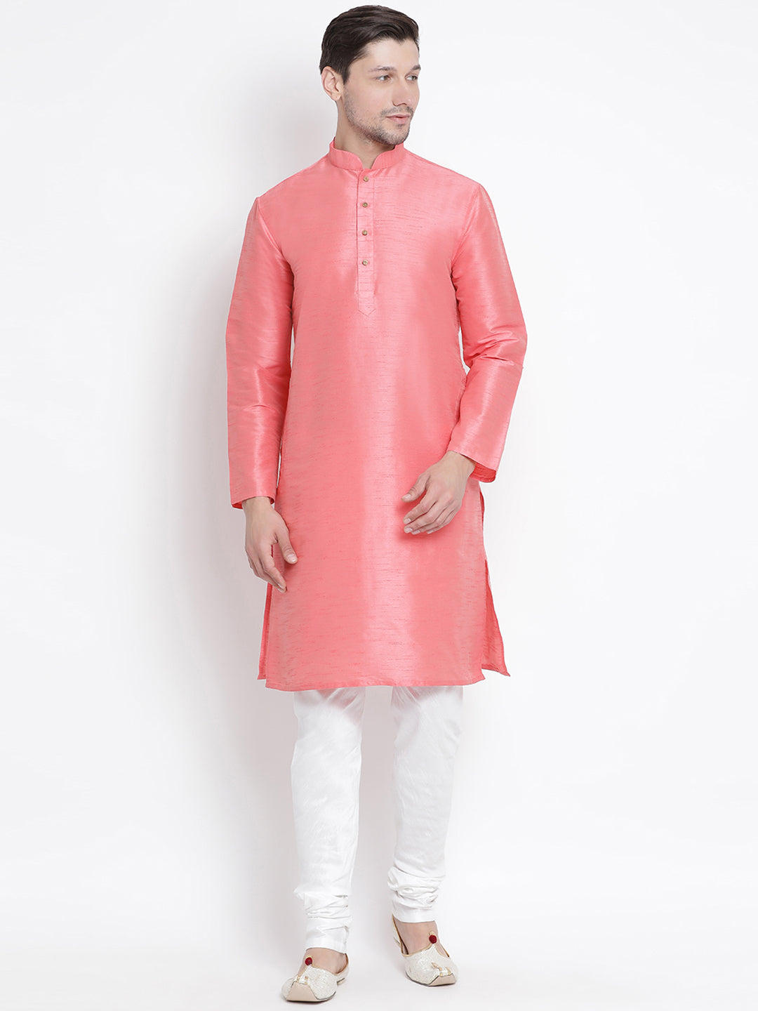 Men's Pink Silk Blend Kurta Pyjama Set