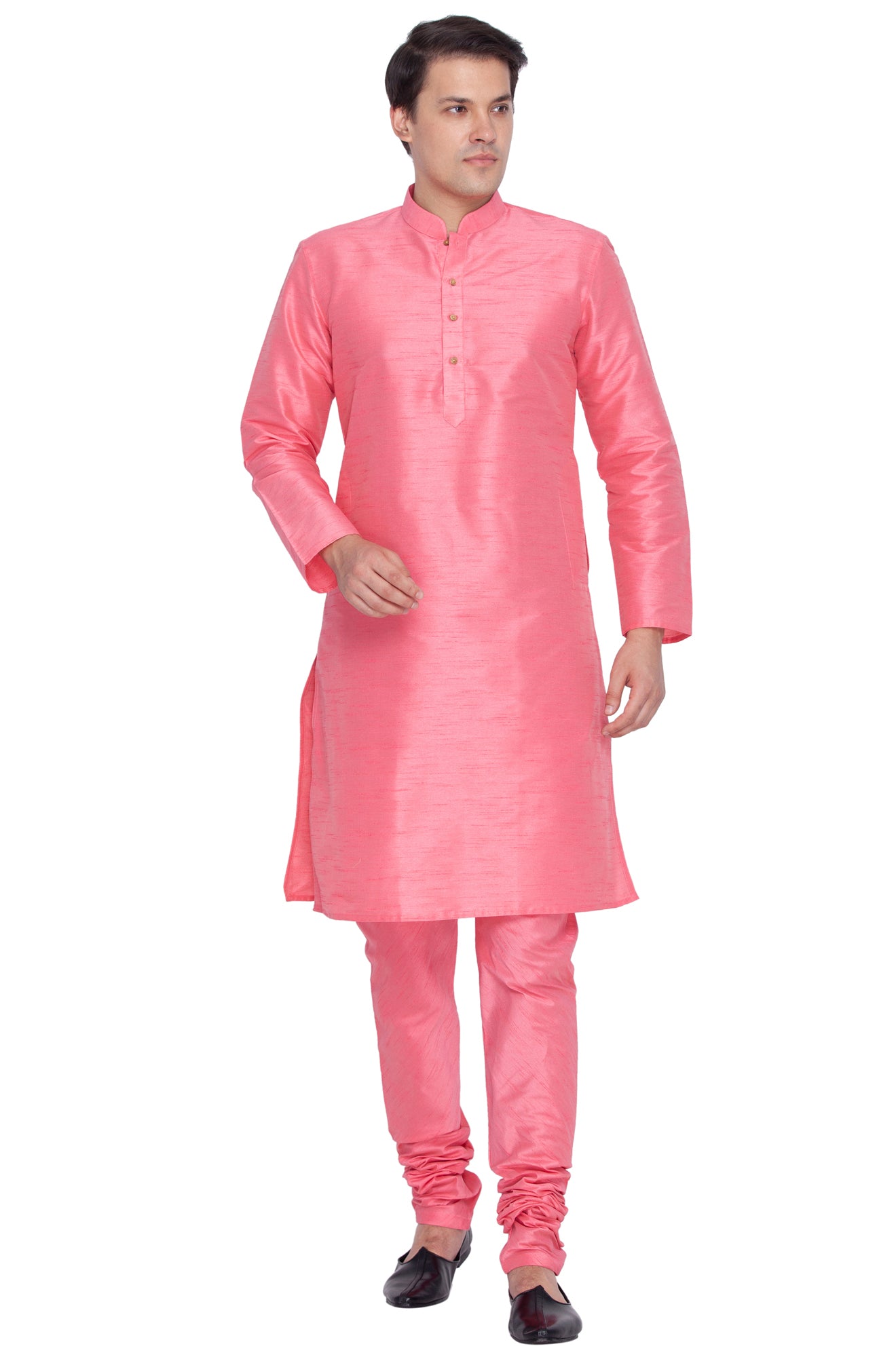 Men's Pink Silk Blend Kurta Pyjama Set