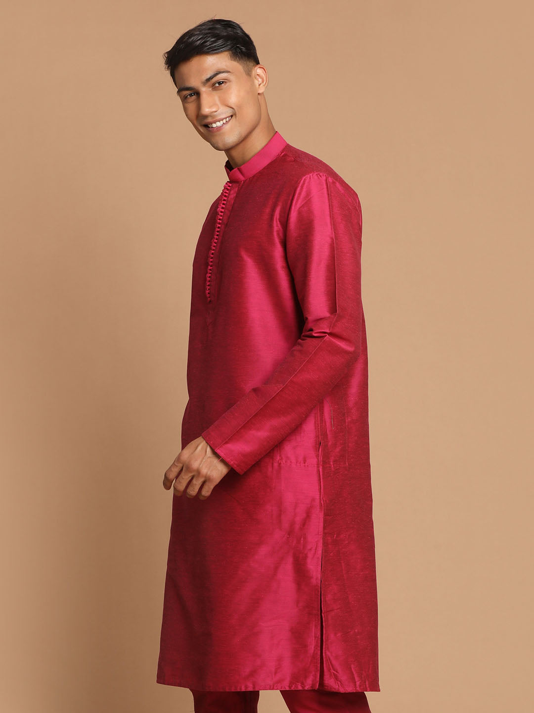 Men's Magenta Cotton Blend Kurta Pyjama Set