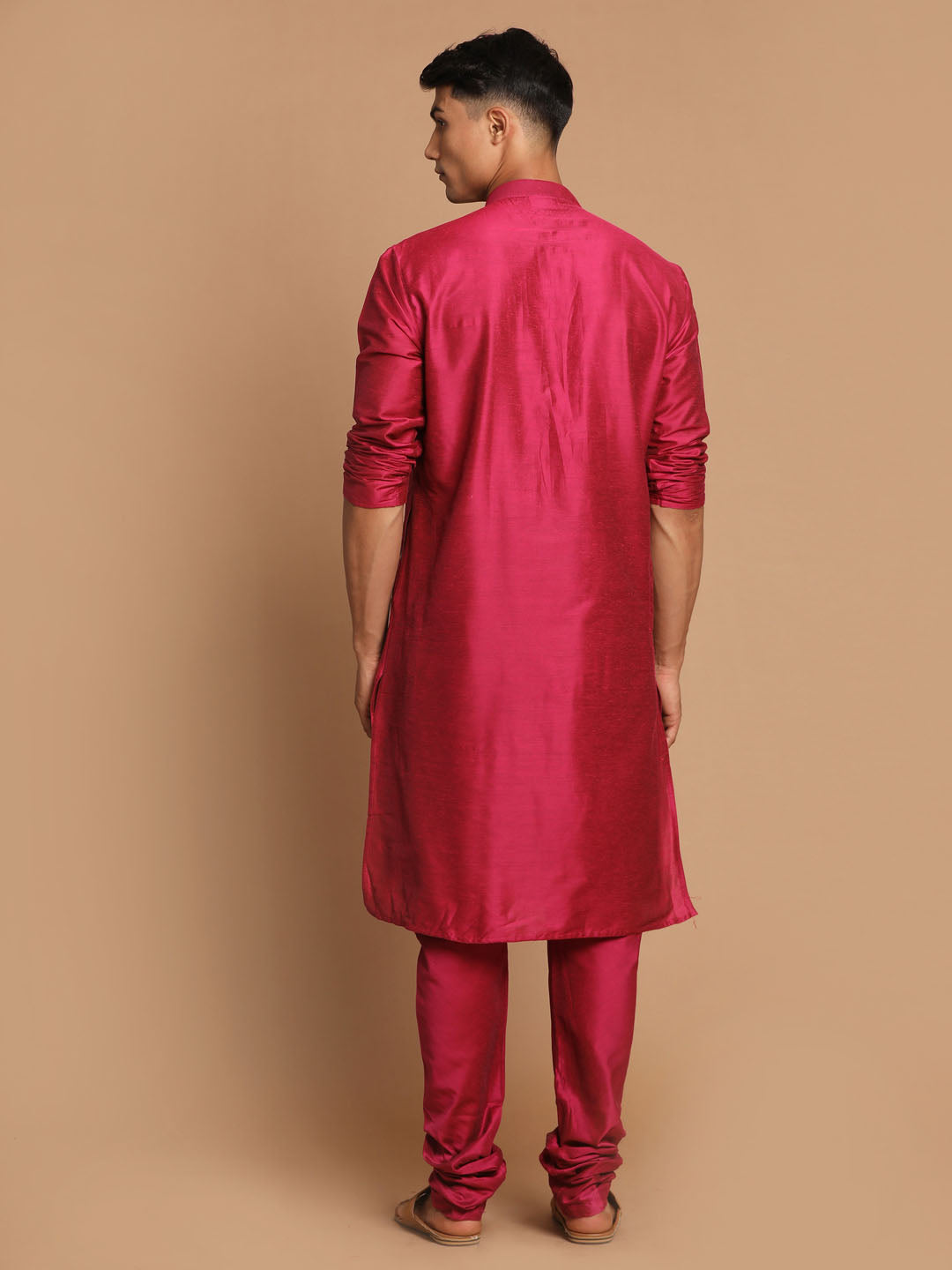 Men's Magenta Cotton Blend Kurta Pyjama Set