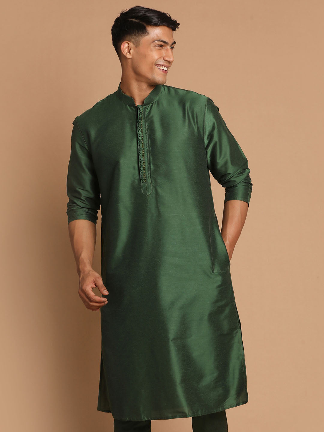 Men's Green Cotton Blend Kurta