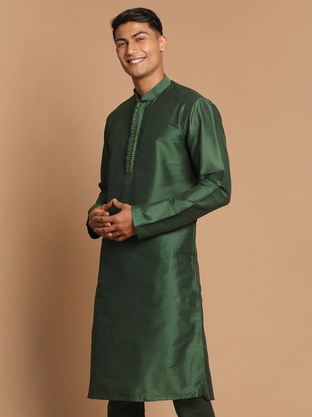 Men's Green Cotton Blend Kurta