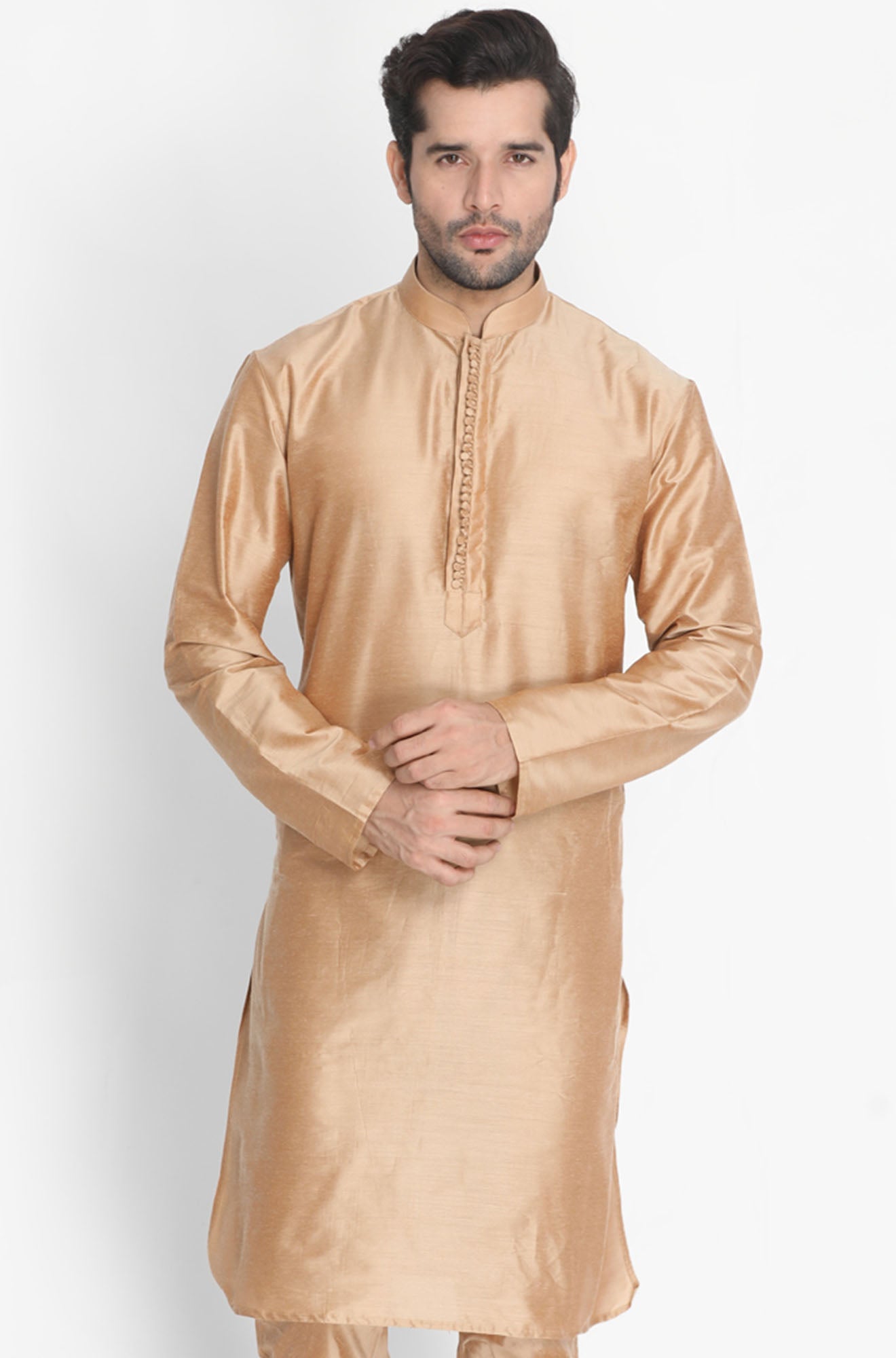 Men's Gold Cotton Blend Kurta