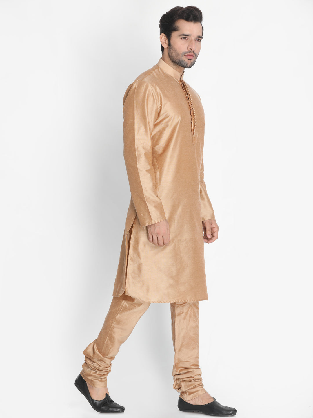 Men's Gold Cotton Blend Kurta Pyjama Set