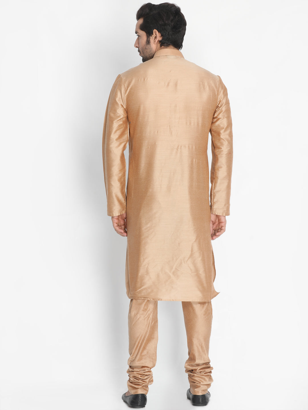 Men's Gold Cotton Blend Kurta Pyjama Set