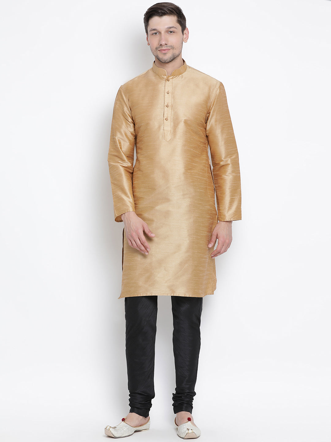 Men's Gold Silk Blend Kurta Pyjama Set