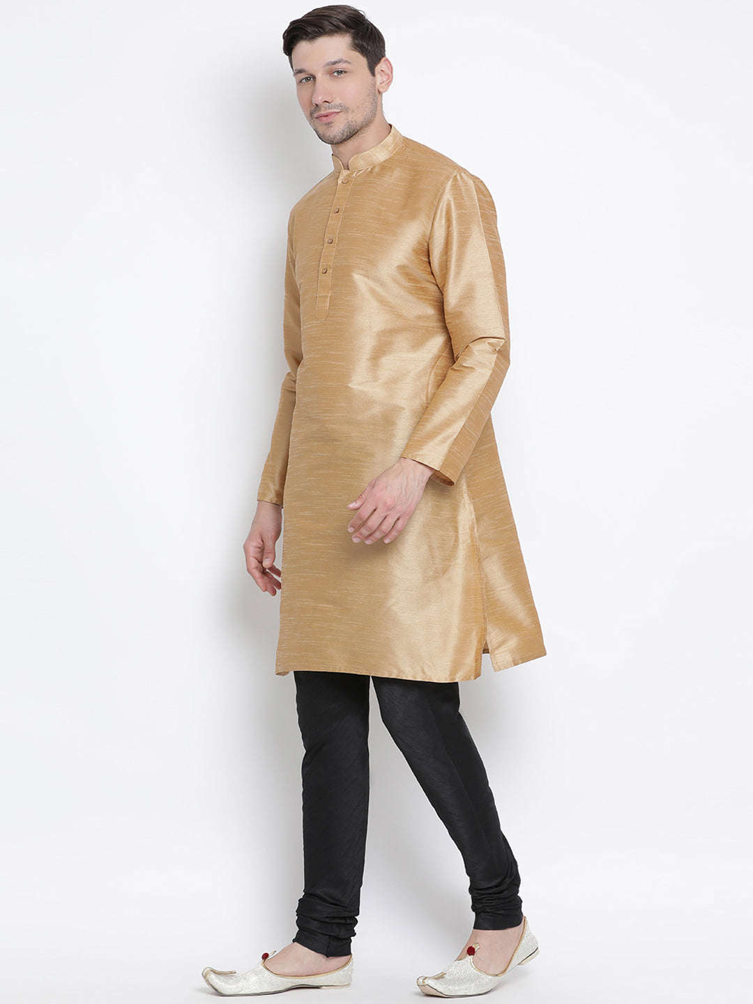 Men's Gold Silk Blend Kurta Pyjama Set