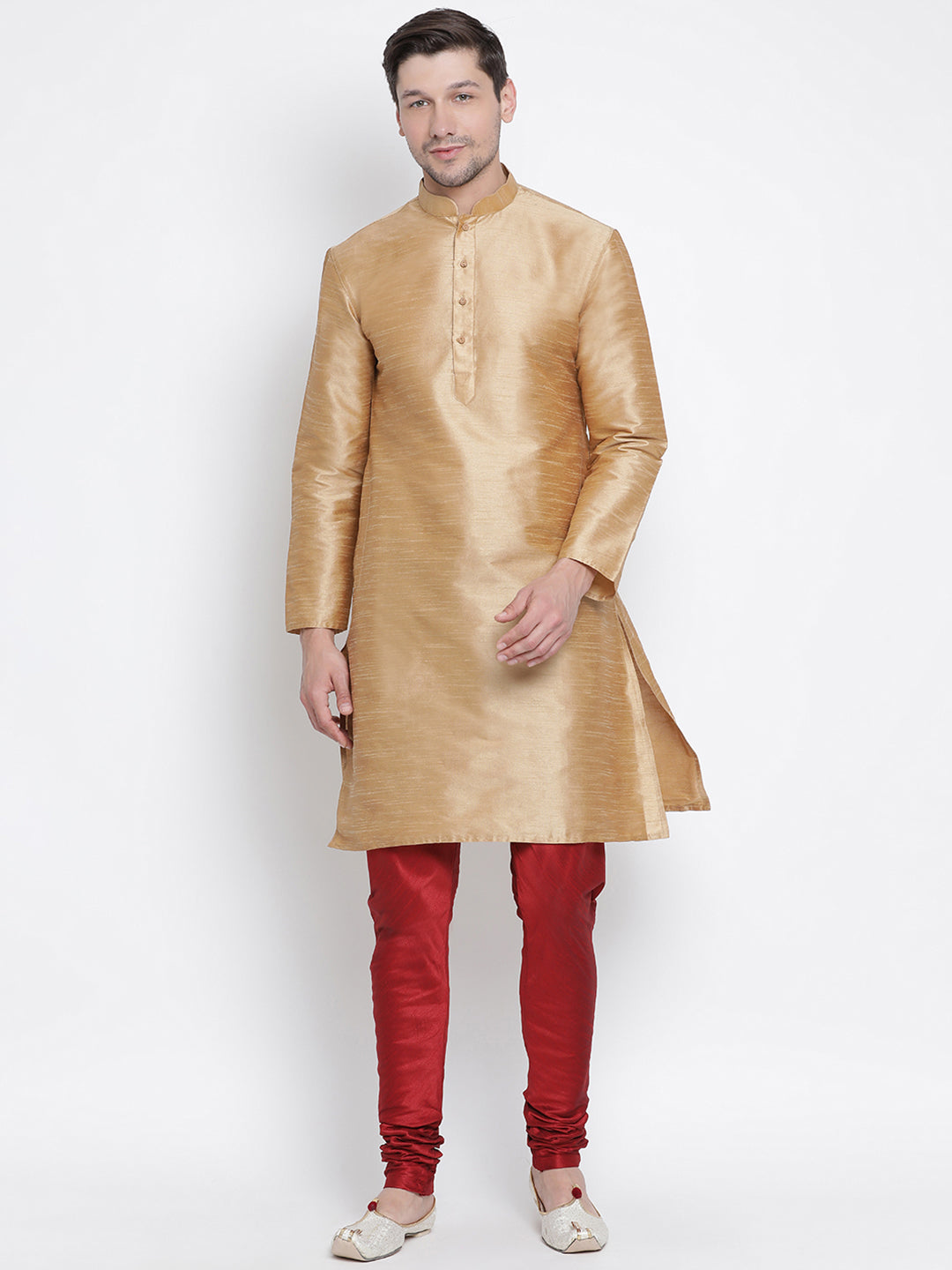 Men's Gold Silk Blend Kurta Pyjama Set