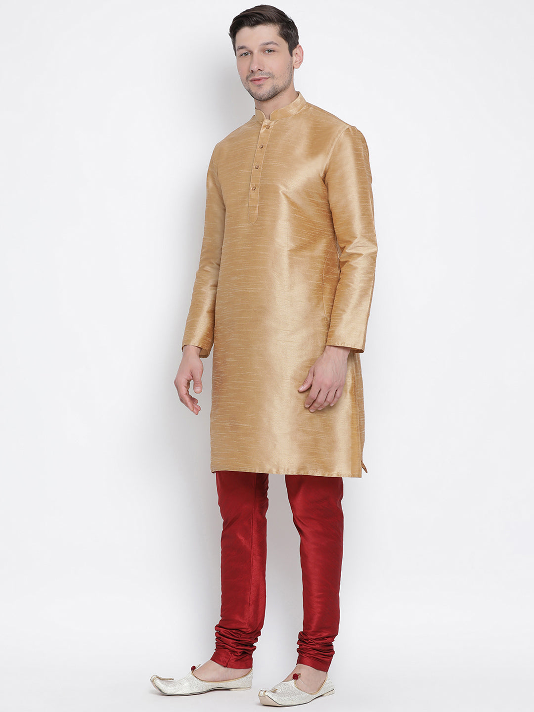 Men's Gold Silk Blend Kurta Pyjama Set