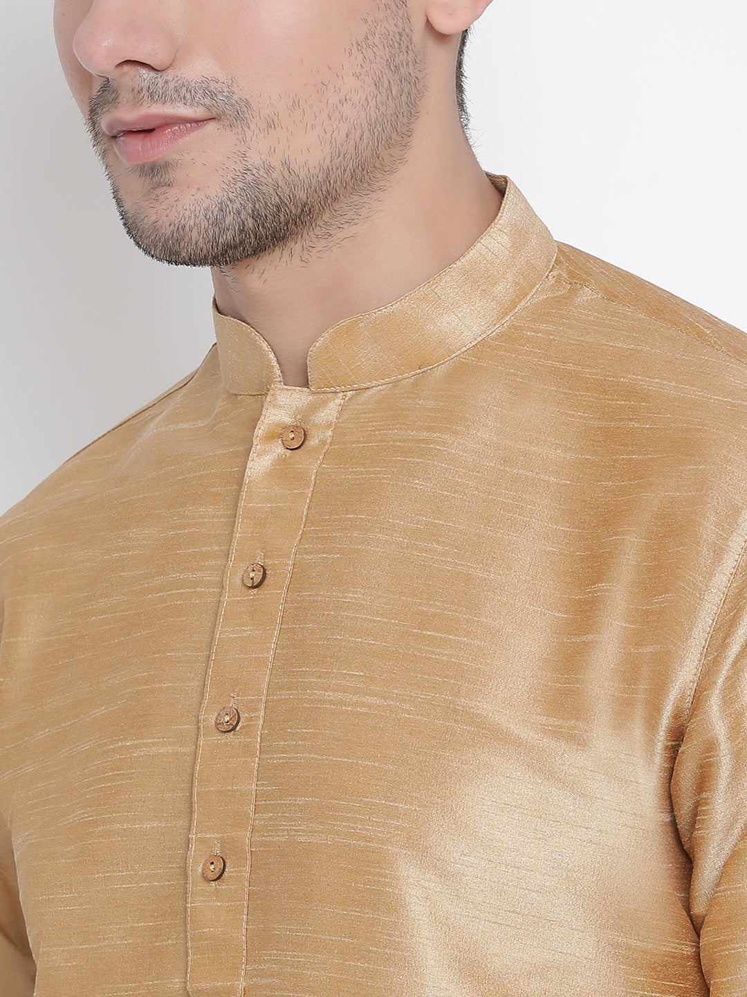 Men's Gold Silk Blend Kurta Pyjama Set