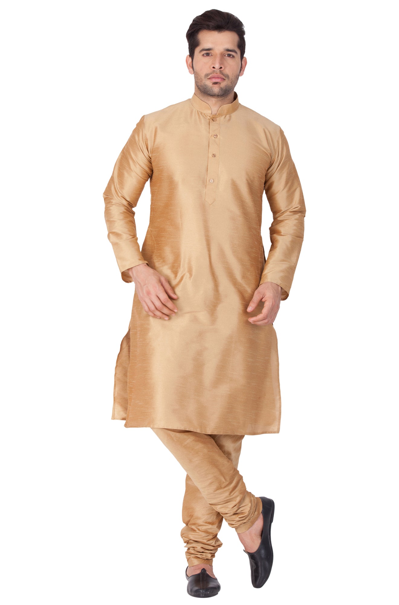 Men's Gold Silk Blend Kurta Pyjama Set